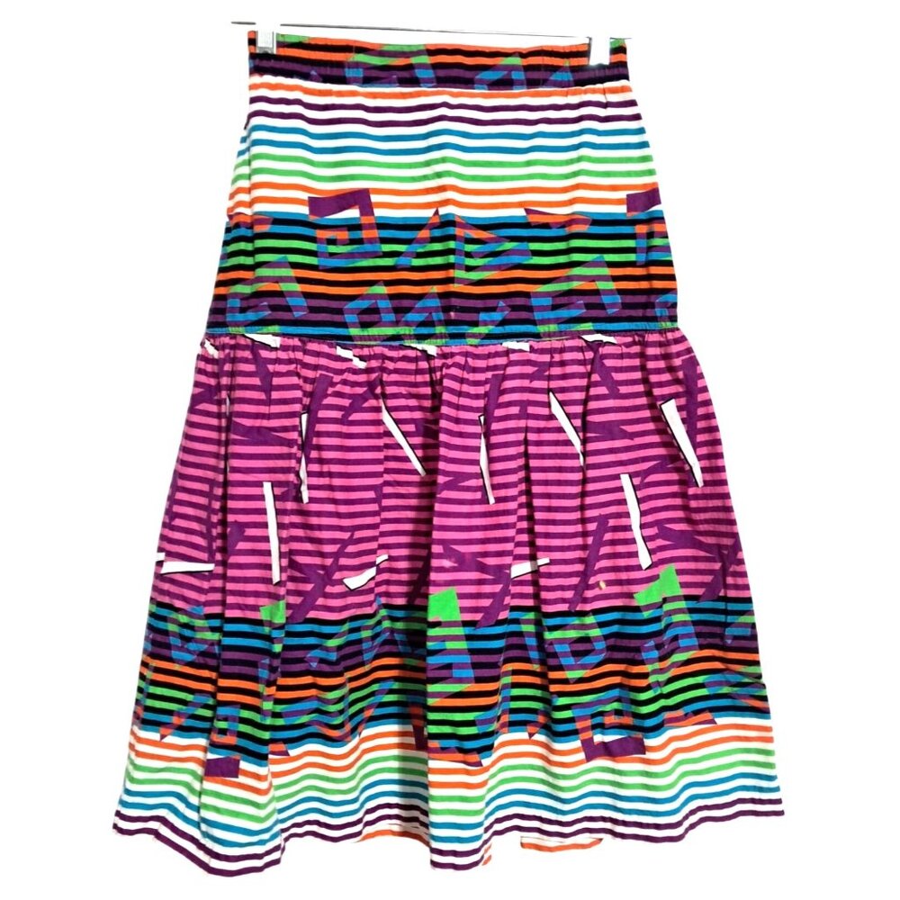Vintage So-En Rainbow Brights Striped Tiered Knee Length Skirt Size M